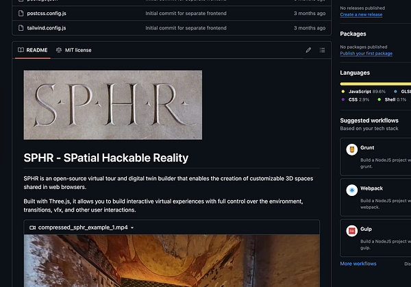 The image displays a GitHub repository page for a project called SPHR, featuring a logo and project description.