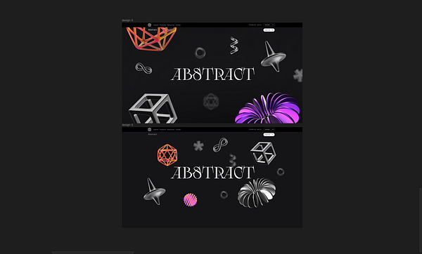 The image displays two abstract 3D landing page designs featuring the word 'ABSTRACT' prominently.