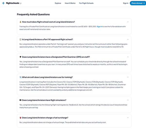 Screenshot of a web interface displaying a form to add an auto-generated FAQ section with content-specific and user-login state variations.