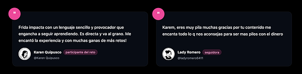 The image features two testimonials displayed in a dark-themed layout, highlighting positive feedback from users.