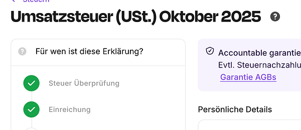 The image displays a user interface for tax declaration related to VAT for October 2025.