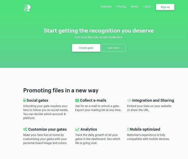 This image shows the top section of a website landing page for a service that promotes files through various features.