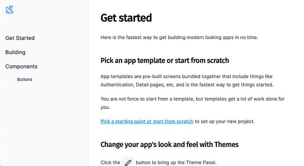 The image displays a documentation page for getting started with app development.