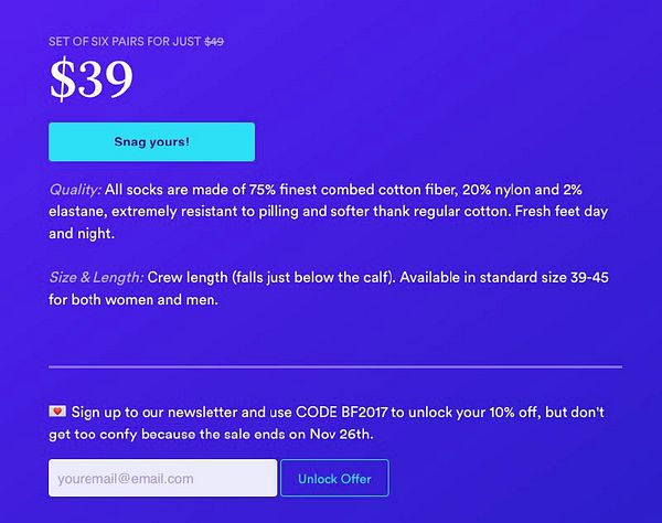 Promotional ad for a discounted sock offer with subscription incentive.