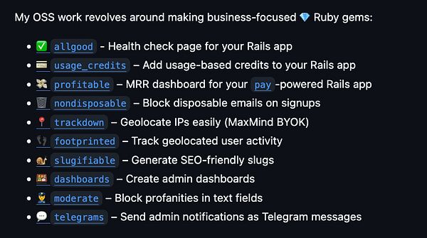 A list of Ruby gems related to business-focused open-source software development.