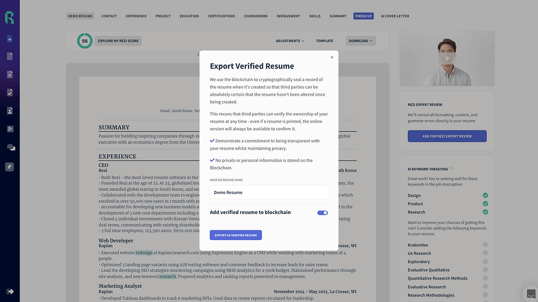 Blockchain Verified Resume