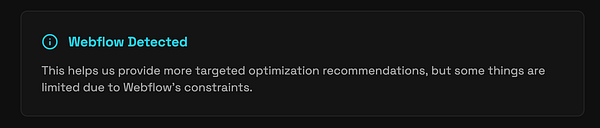 A notification message indicating Webflow has been detected.