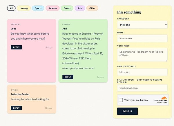A website homepage showcasing surfing news, photos, videos, and a community board for Ericeira, Portugal.