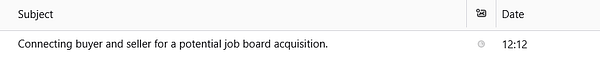 A task entry describing a job related to connecting buyer and seller for a job board acquisition, with a timestamp at 12:12.