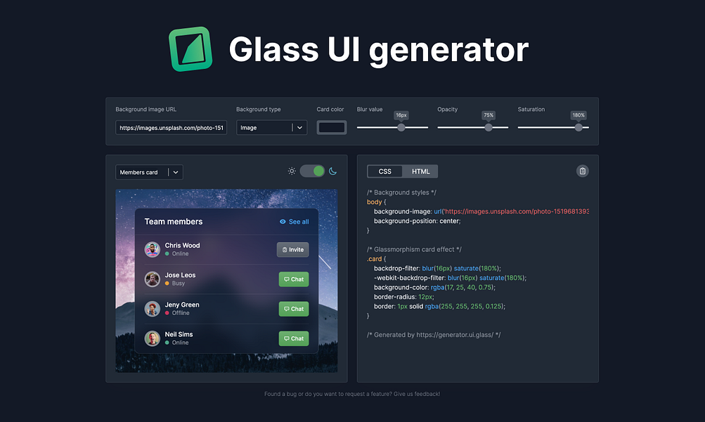 Glass UI Generator: Generate CSS based on glassmorphism | BetaList
