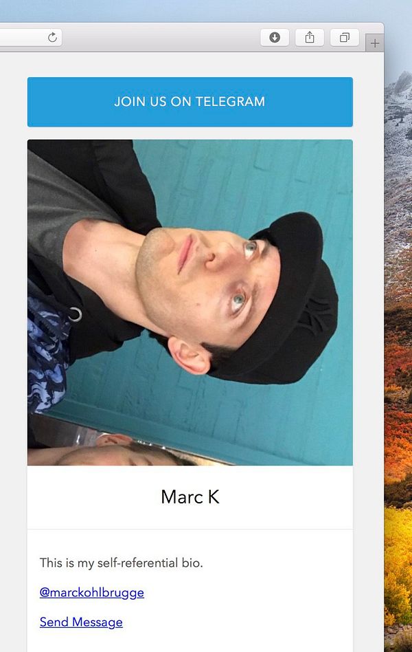 The image displays a user profile with a photograph and a short bio.