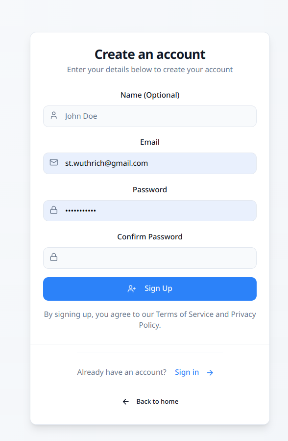The image displays a user registration form for creating an account.