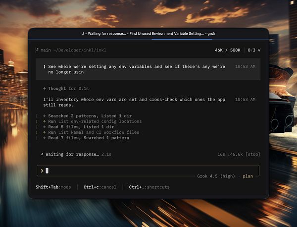 Screenshot of a code editor with a script using Grok and Ghostty packages along with the Lilex font, showing code to start a Ghostty server.