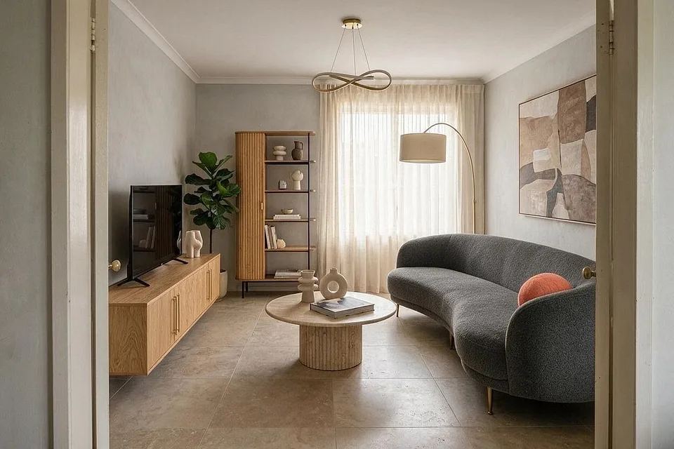 A Modern living room in the Terracotta Accent palette
