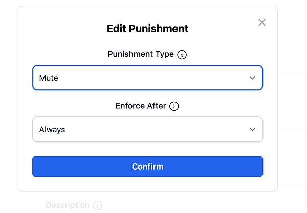 The image displays a user interface for editing a punishment setting in a software application.