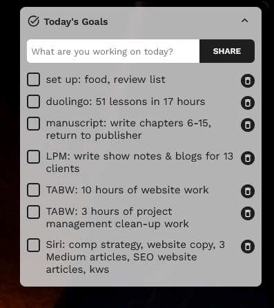 A task management interface displaying a list of goals for the day.