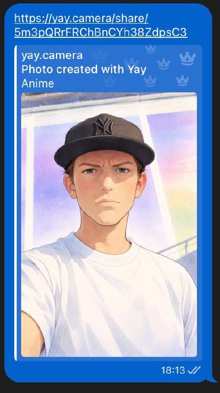 A digital artwork of a young man taking a selfie, shared via a messaging app interface.