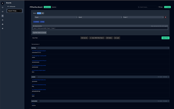 The image displays a user interface for managing boards with a filter for swimlanes in a project management tool.