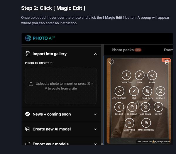 The image displays a user interface for the PHOTO AI application, highlighting the 'Magic Edit' feature.