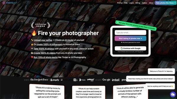 The image displays a promotional webpage for an AI photo application called Photo AI.