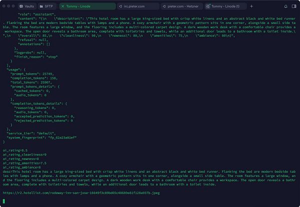 The image displays a code snippet related to a hotel room description and its attributes.