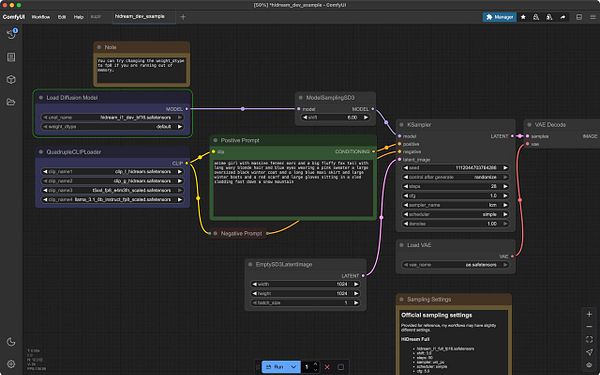The image displays a user interface for the HiDream image model setup in ComfyUI.