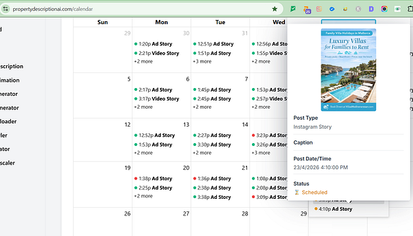 Screenshot of an Instagram Stories scheduling interface showing different story layouts and timing options.