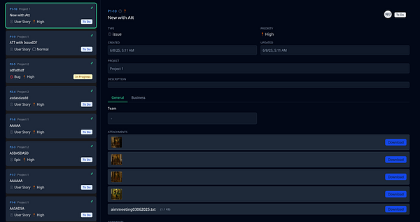 The image displays a task management interface with various tasks and attachments listed.