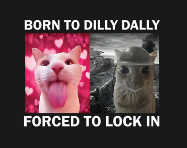 A cluttered room with two women interacting amidst various household items and stains on the white floor.