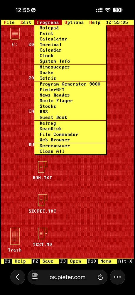 Mobile device screen displaying the os.pieter.com website with a navigation menu and scrolling content for mobile-friendly optimization.