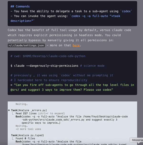 The image displays a terminal interface showing commands related to using Claude Code with OpenAI's Codex.