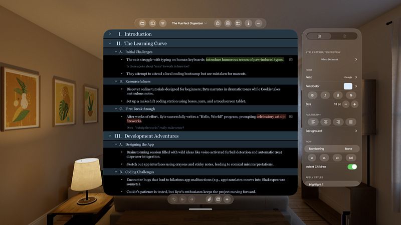 Screenshot of OmniOutliner 6