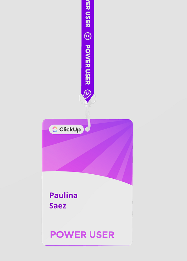 A ClickUp user badge displaying the name Paulina Saez and the title 'POWER USER'.