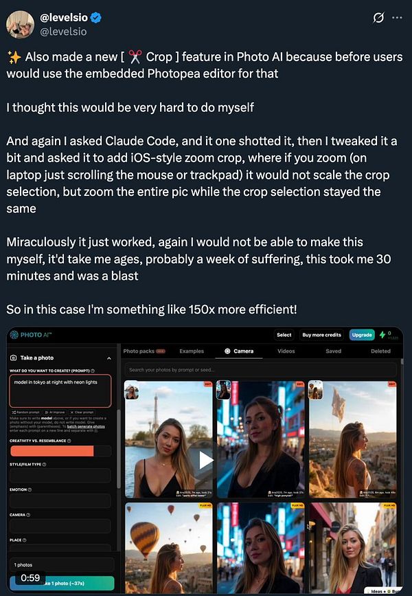 The image displays a screenshot of the Photo AI interface showcasing a new crop feature.