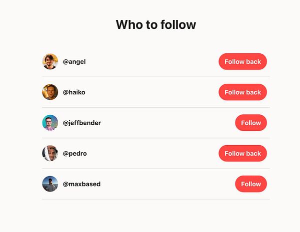 User interface mockup of a "Who to follow" sidebar box for a social media platform.