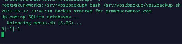 Screenshot of a help page detailing automatic backups for QrMenuCreator.