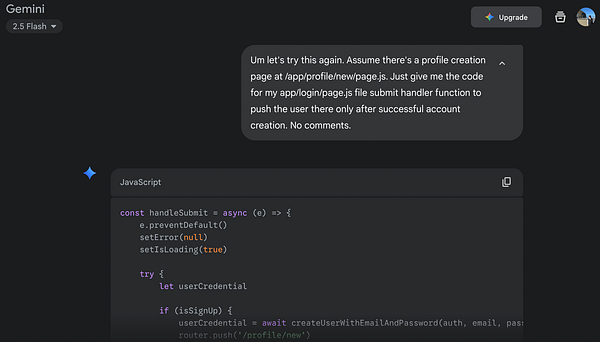 The image displays a coding interface with a JavaScript function for handling user submissions.