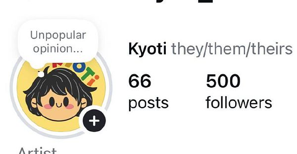 Screenshot of TikTok's profile page for user kyoti with 494 followers and 54 following.