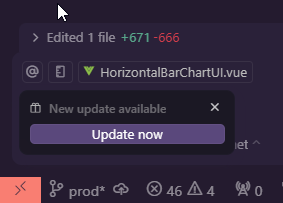 The image displays a code editor interface with an update notification and file edit details.