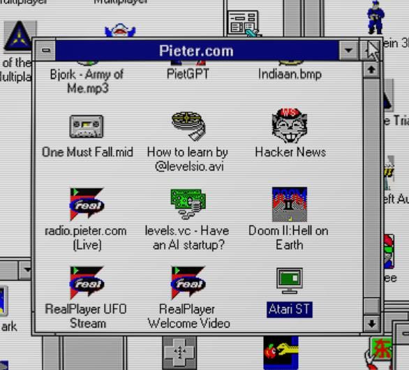 Screenshot of a web-based MS-DOS emulator running an Atari ST emulator with an Atari TOS desktop interface.