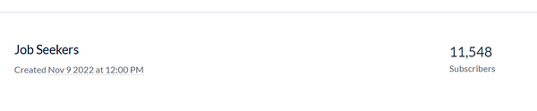 The image displays a dashboard section for job seekers with subscriber statistics.