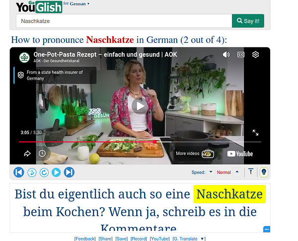Screenshot of a German language learning app displaying a vocabulary lesson with progress and audio features.