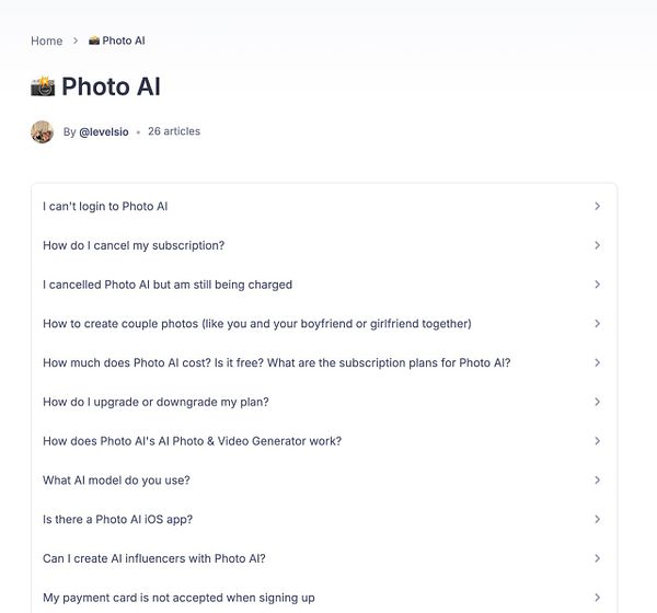 The image displays a FAQ section for a service called Photo AI.