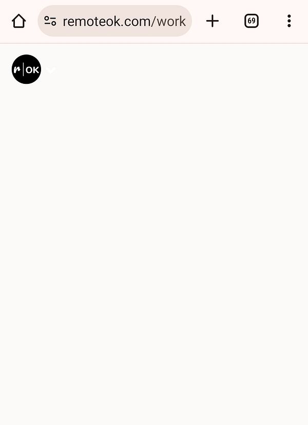 A blank webpage from RemoteOK Workers is displayed in a mobile browser.