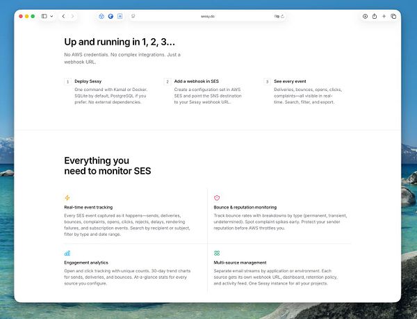 Redesigned marketing page for Sessy featuring a multi-section layout with a prominent headline, product screenshots, and customer testimonials.