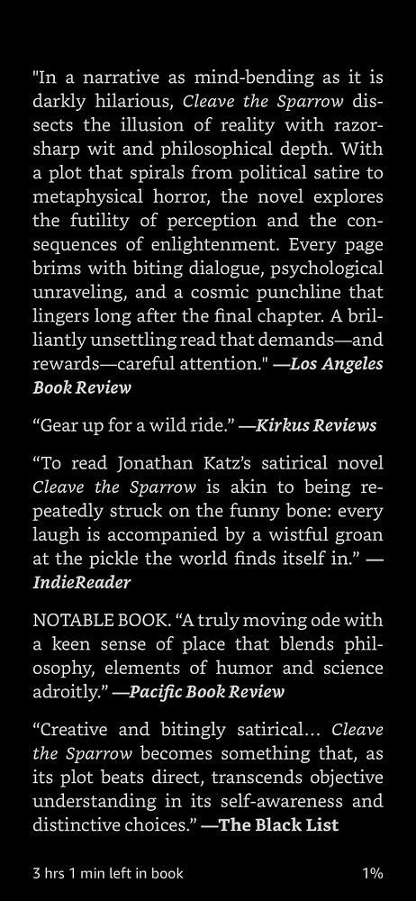 The image displays a page of reviews for the book 'Cleave the Sparrow' along with a reading progress indicator.