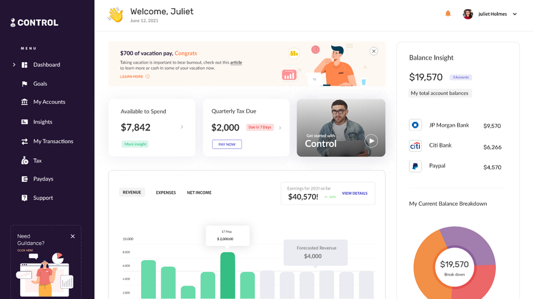 Control Financial Dashboard for Freelancers