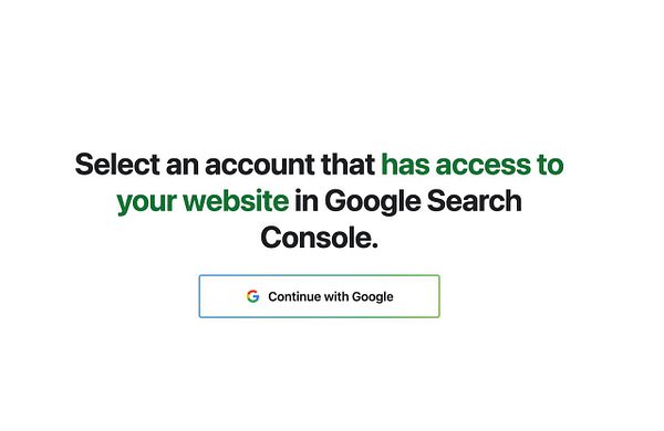 Instruction to select a Google account with website access to Google Search Console and a button to continue with Google.