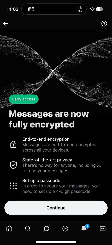 The image displays a mobile app interface promoting a new chat feature with encryption and privacy settings.