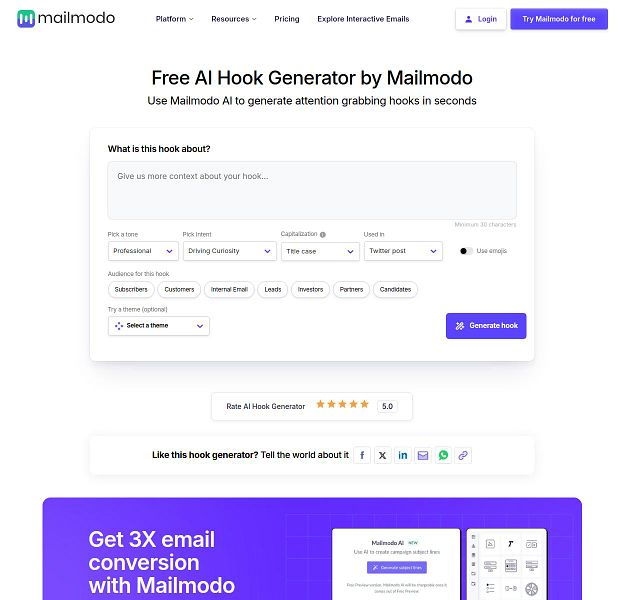 Free AI Hook Generator by Mailmodo